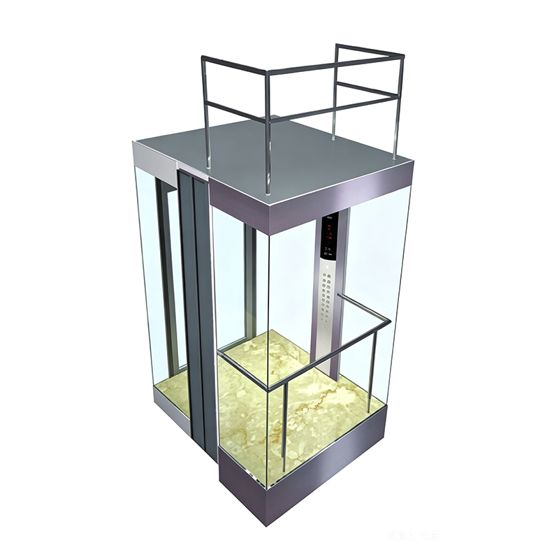 Ronde capsule-passagierslift met gelaagd veiligheidsglas en LED-verlichting